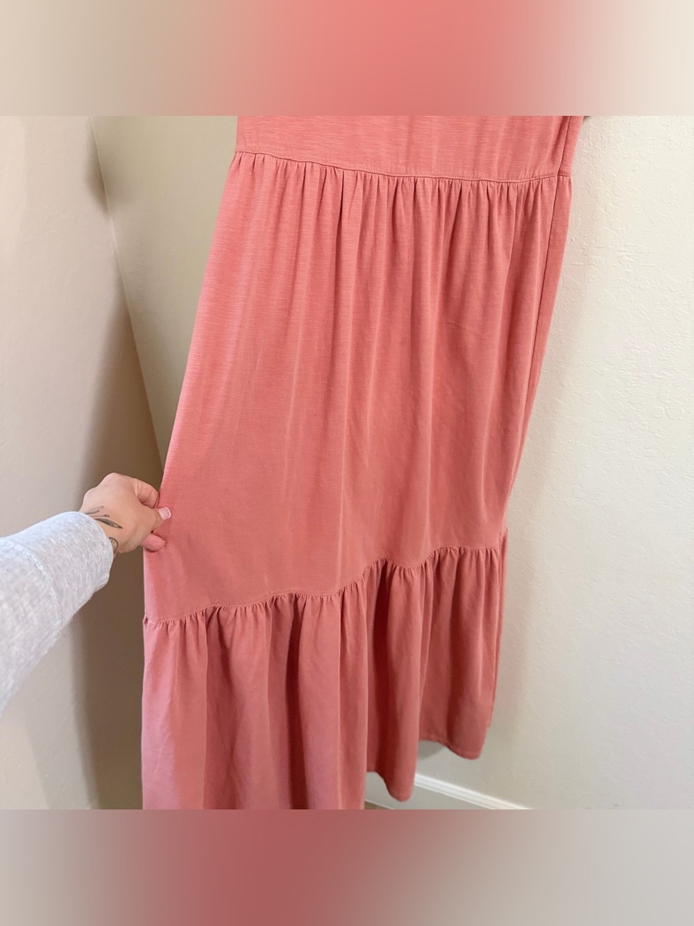 Faherty Branson Dress Small S Pink Terracotta Organic Cotton Tiered Maxi Midi - Picture 6 of 9